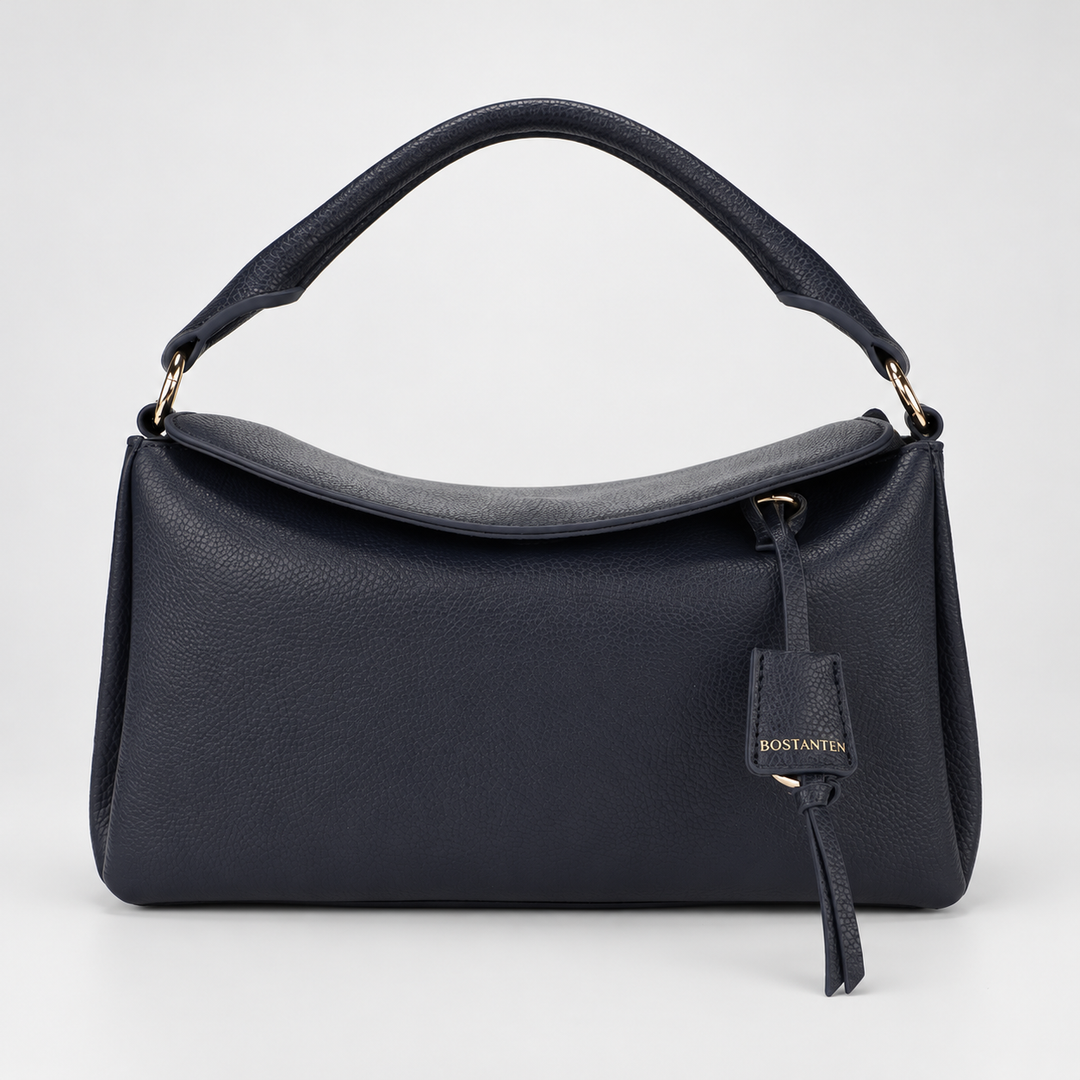 Magnetic Flap Soft Pillow Bag Handbag Crossbody - Pebbled Leather in Navy Blue - view 1