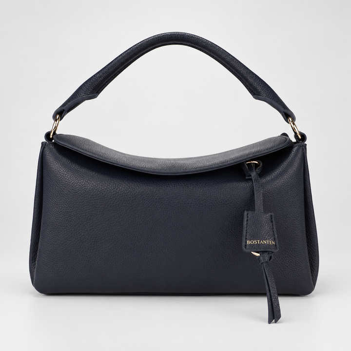 Magnetic Flap Soft Pillow Bag Handbag Crossbody - Pebbled Leather in Navy Blue - view 1