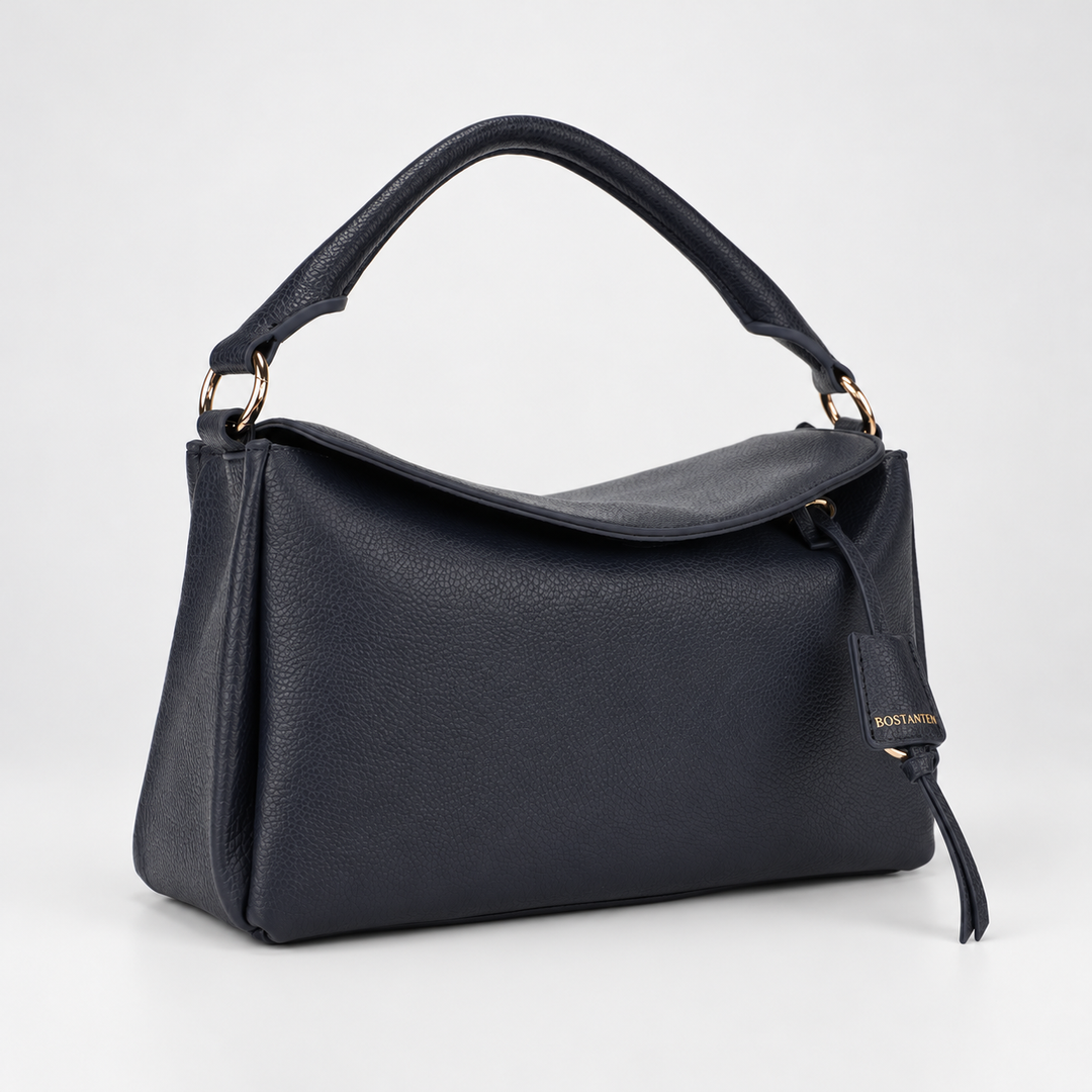 Magnetic Flap Soft Pillow Bag Handbag Crossbody - Pebbled Leather in Navy Blue - view 2