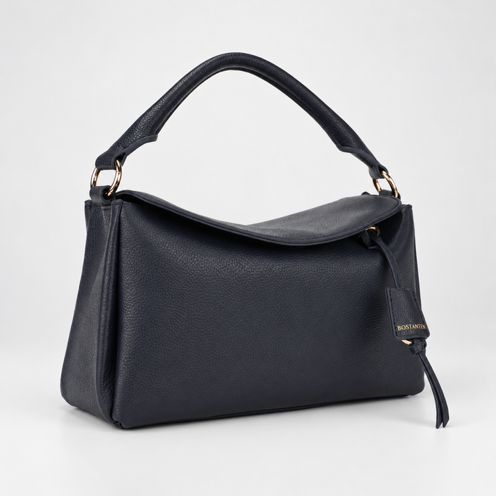 Magnetic Flap Soft Pillow Bag Handbag Crossbody - Pebbled Leather in Navy Blue - view 2