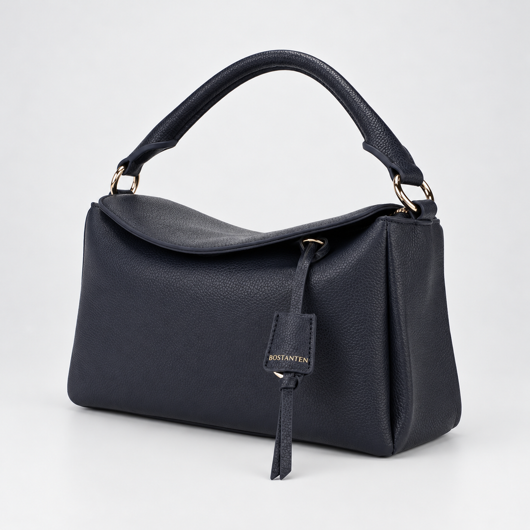 Magnetic Flap Soft Pillow Bag Handbag Crossbody - Pebbled Leather in Navy Blue - view 3