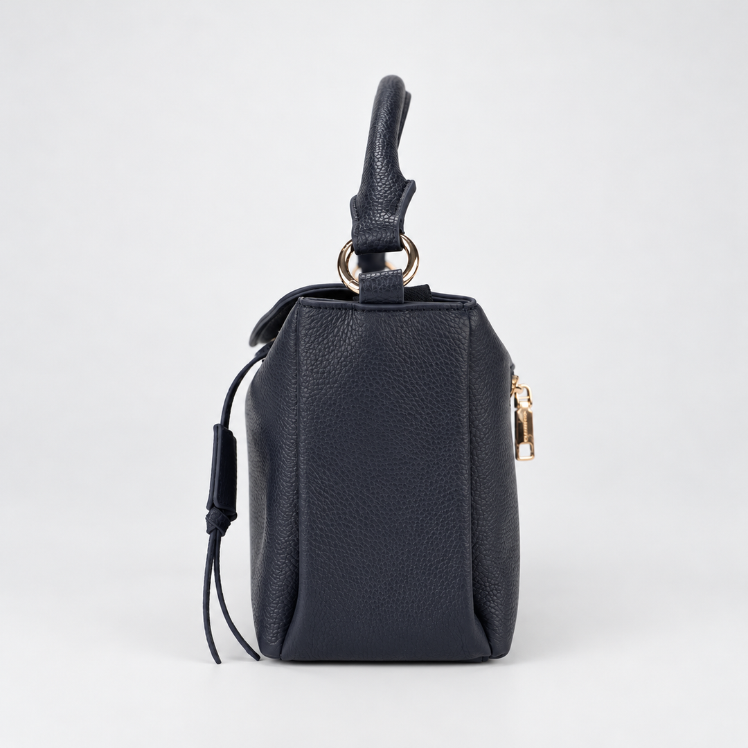Magnetic Flap Soft Pillow Bag Handbag Crossbody - Pebbled Leather in Navy Blue - view 4