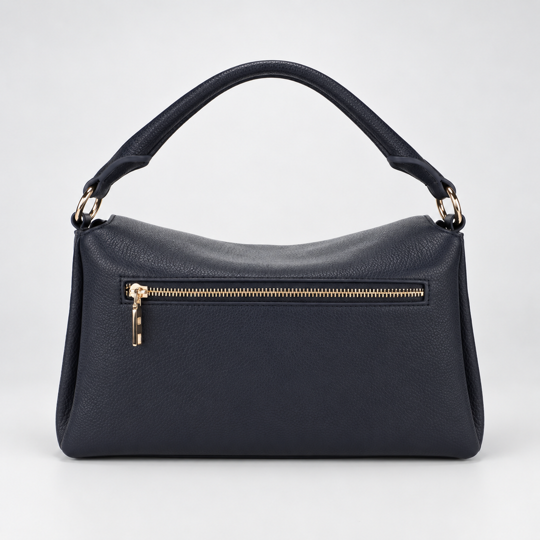 Magnetic Flap Soft Pillow Bag Handbag Crossbody - Pebbled Leather in Navy Blue - view 5