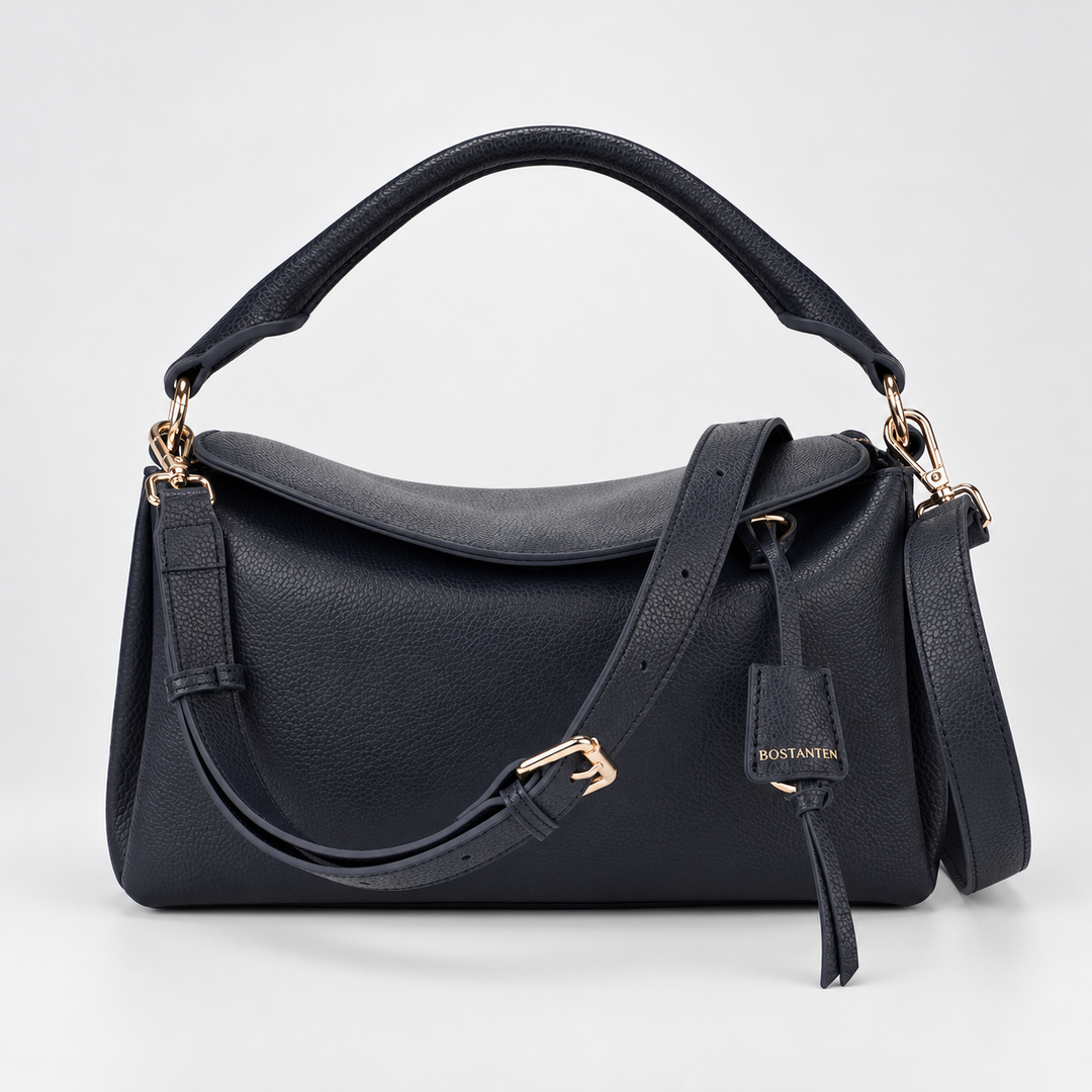 Magnetic Flap Soft Pillow Bag Handbag Crossbody - Pebbled Leather in Navy Blue - view 6
