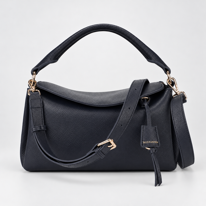 Magnetic Flap Soft Pillow Bag Handbag Crossbody - Pebbled Leather in Navy Blue - view 6
