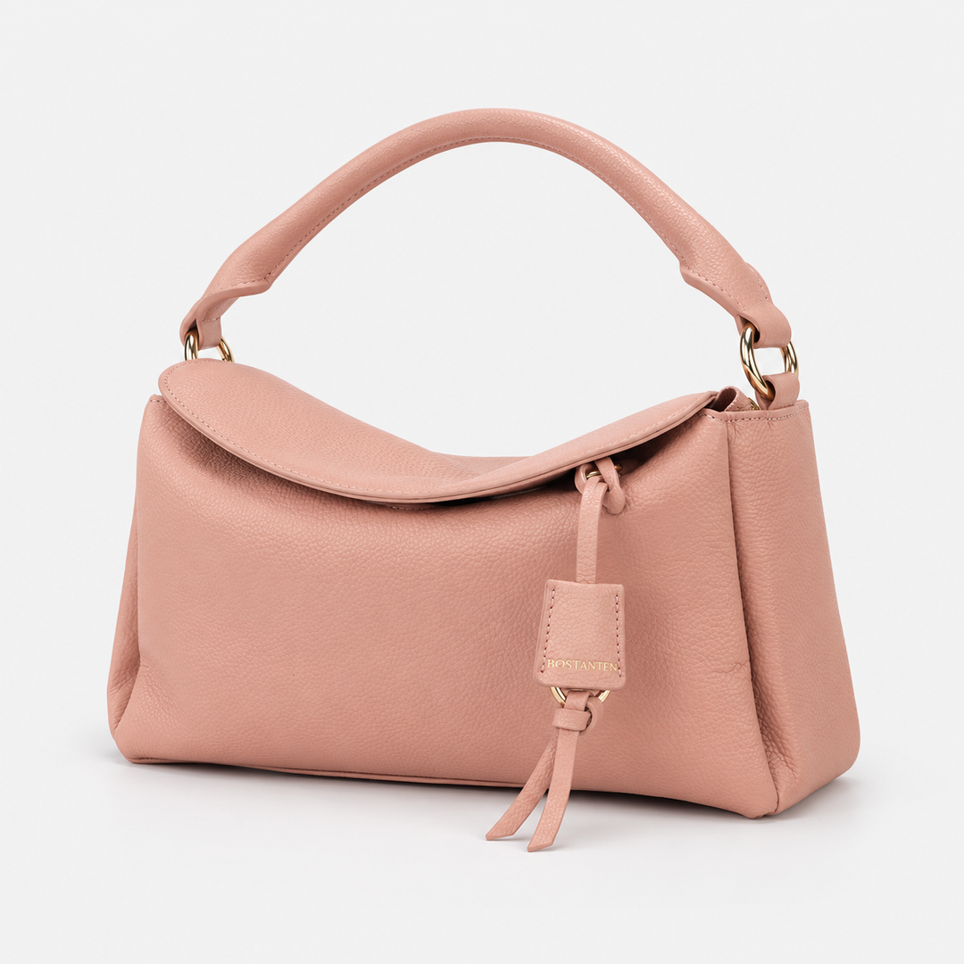 Magnetic Flap Soft Pillow Bag Handbag Crossbody - Pebbled Leather in Pink - view 2