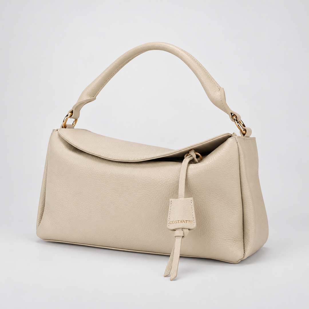 Magnetic Flap Soft Pillow Bag Handbag Crossbody - Pebbled Leather in White - view 2