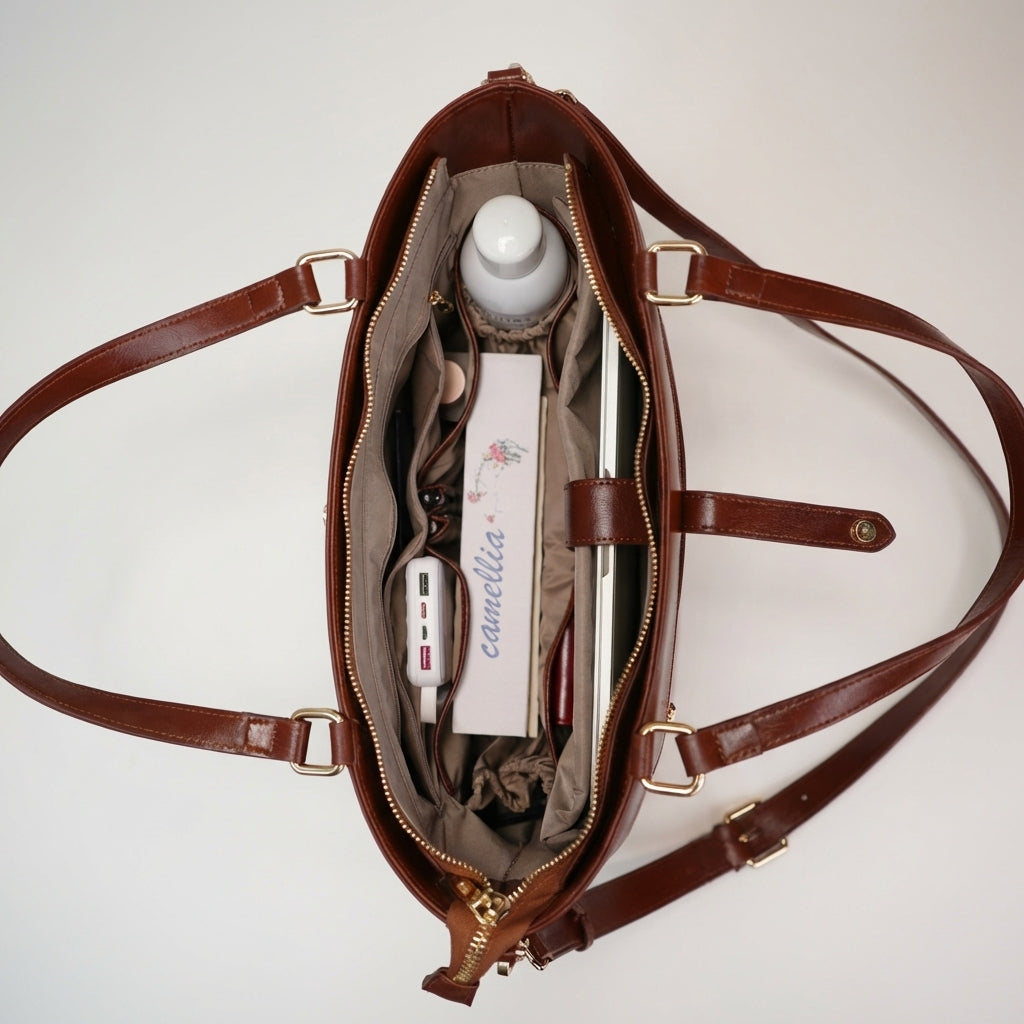 Carol Sequence Genuine Leather Tote Briefcase