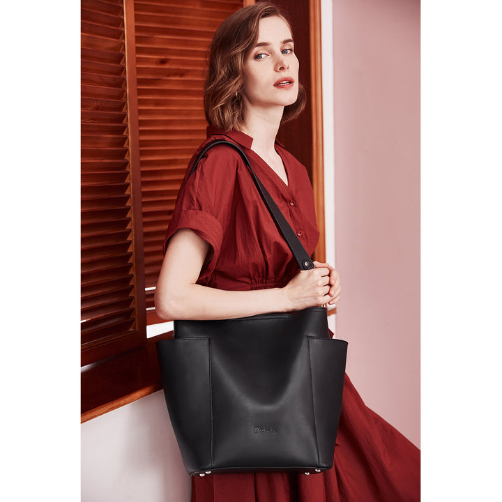 BOSTANTEN Genuine Leather Bucket Handbag Designer Hobo Shoulder Bags Tote Purses and Handbags Set with Clutch Purses - BOSTANTEN
