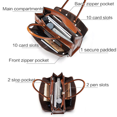 Carol Minimalist Leather Briefcase — Long shoulder strap - BOSTANTEN
