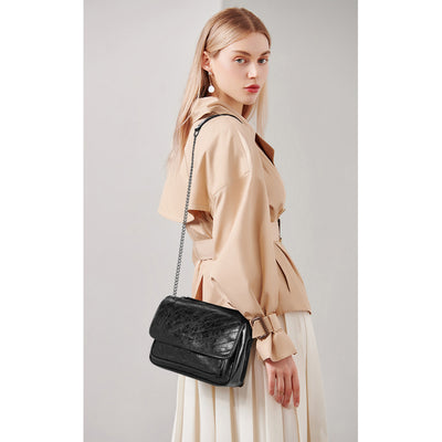 BOSTANTEN Women's Leather Handbag Designer Chevron Quilted Crossbody Bag Fashion Chain Strap Shoulder Purses - BOSTANTEN