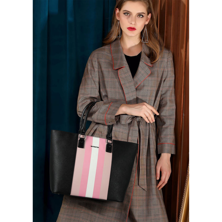 BOSTANTEN Women Tote Bag Genuine Leather Handbags Purses Shoulder Satchel Purse Work Bag Stripe Pattern - BOSTANTEN