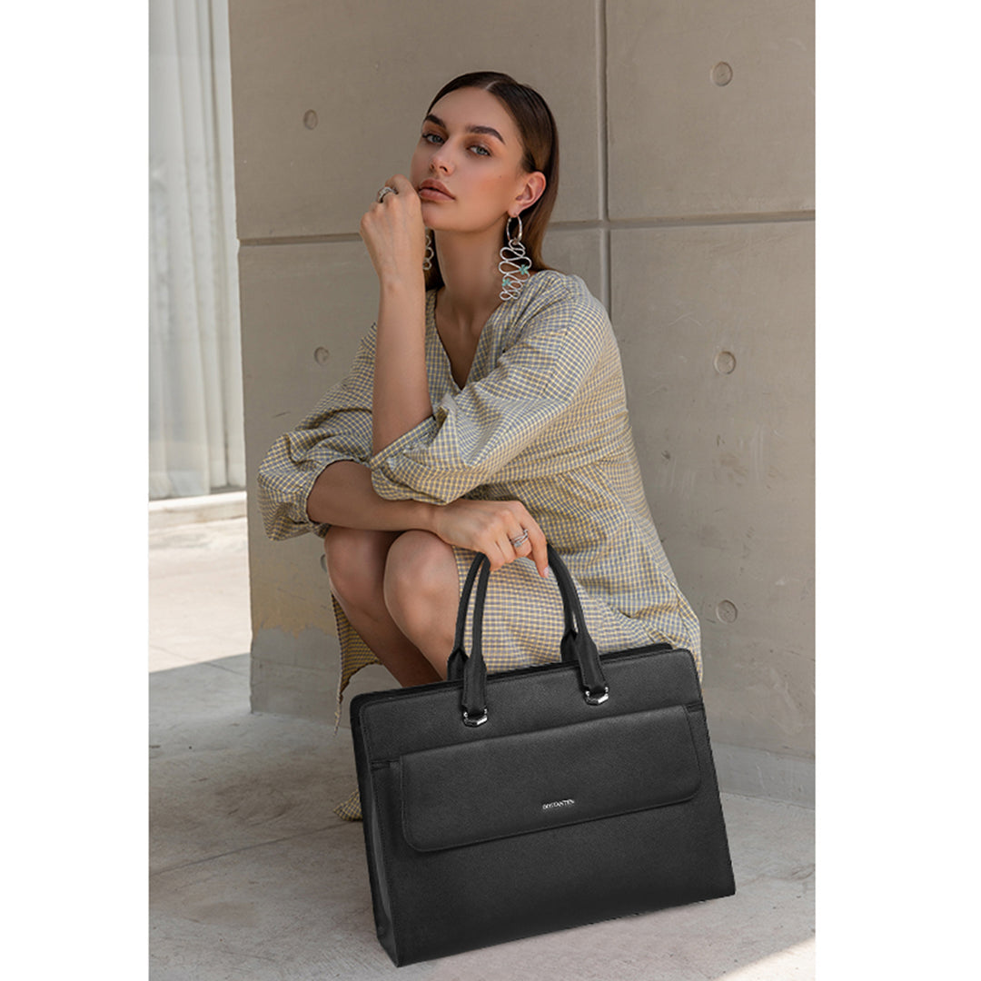 Jasmina Top Cowhide Leather Briefcase — Crossbody - BOSTANTEN