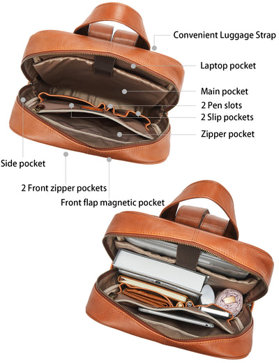 Slim Brown Leather 15.6 Inch Laptop Backpack for Men