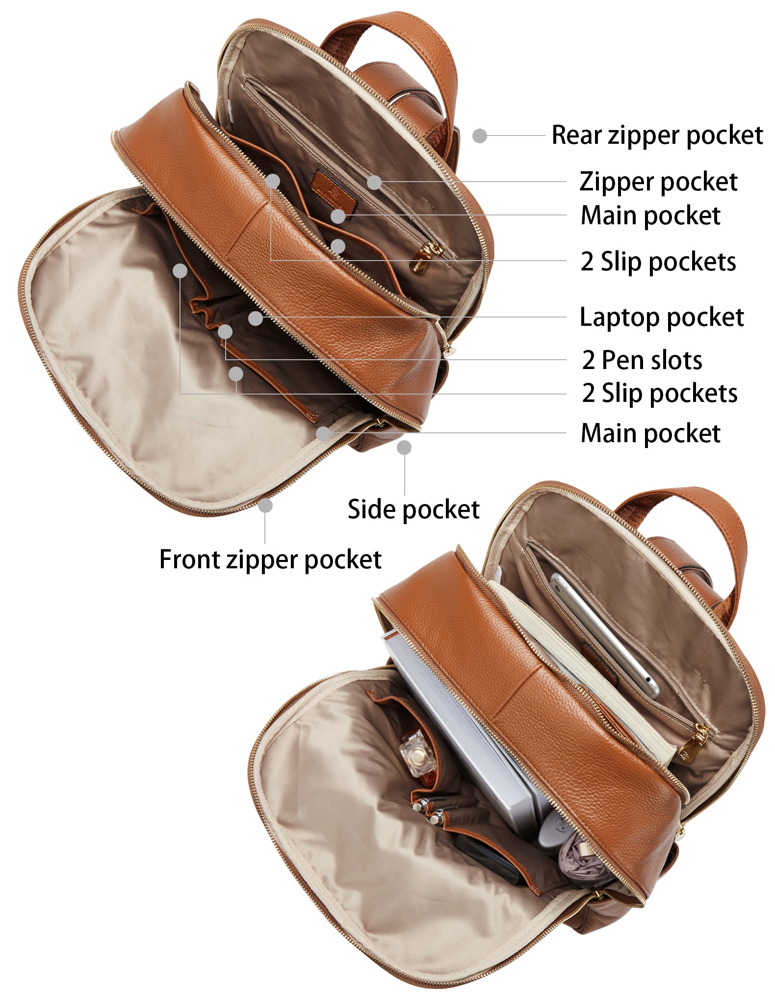Real Leather 15.6 Inch Laptop Daypack Backpack for Women