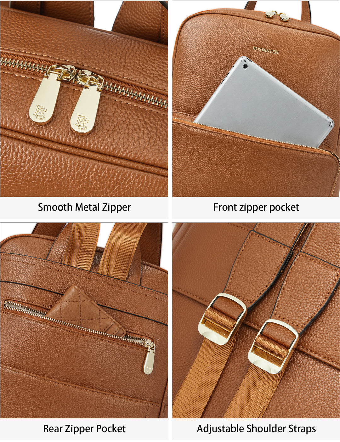 bostanten leather backpack school laptop BOSTANTEN Leather Laptop Backpack for Women 15.6 inch Computer Bag College Student Daypack Back to School Supplies Travel Bag