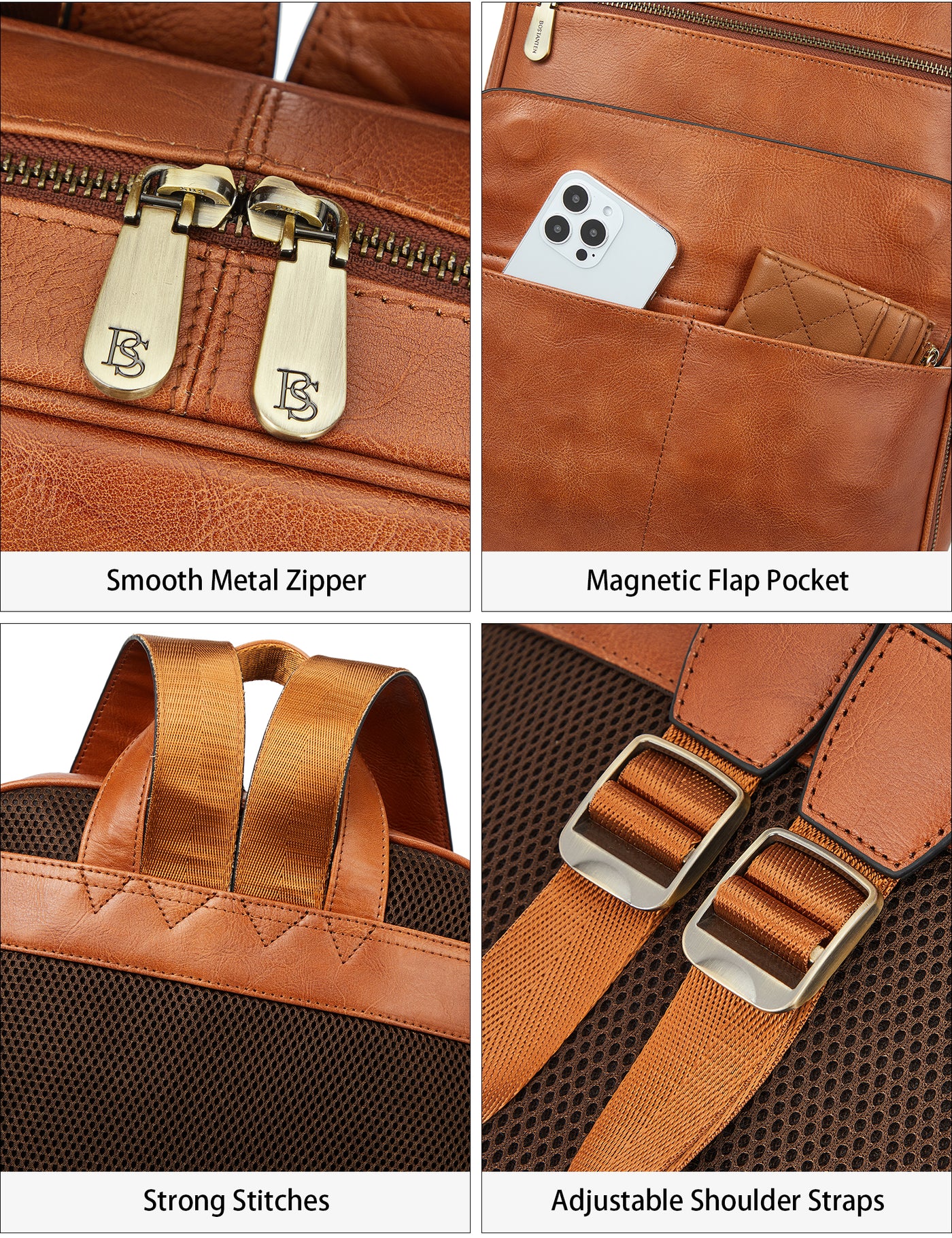 Slim Brown Leather 15.6 Inch Laptop Backpack for Men