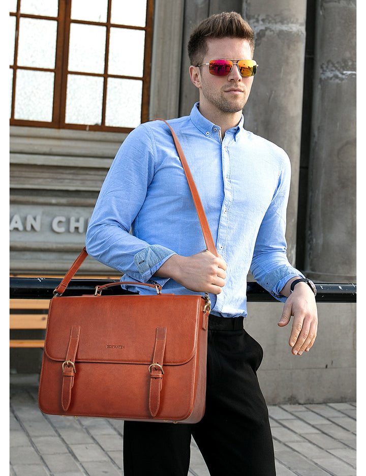 15.6 Inch Italian Leather Men's Briefcase for the Modern Professional