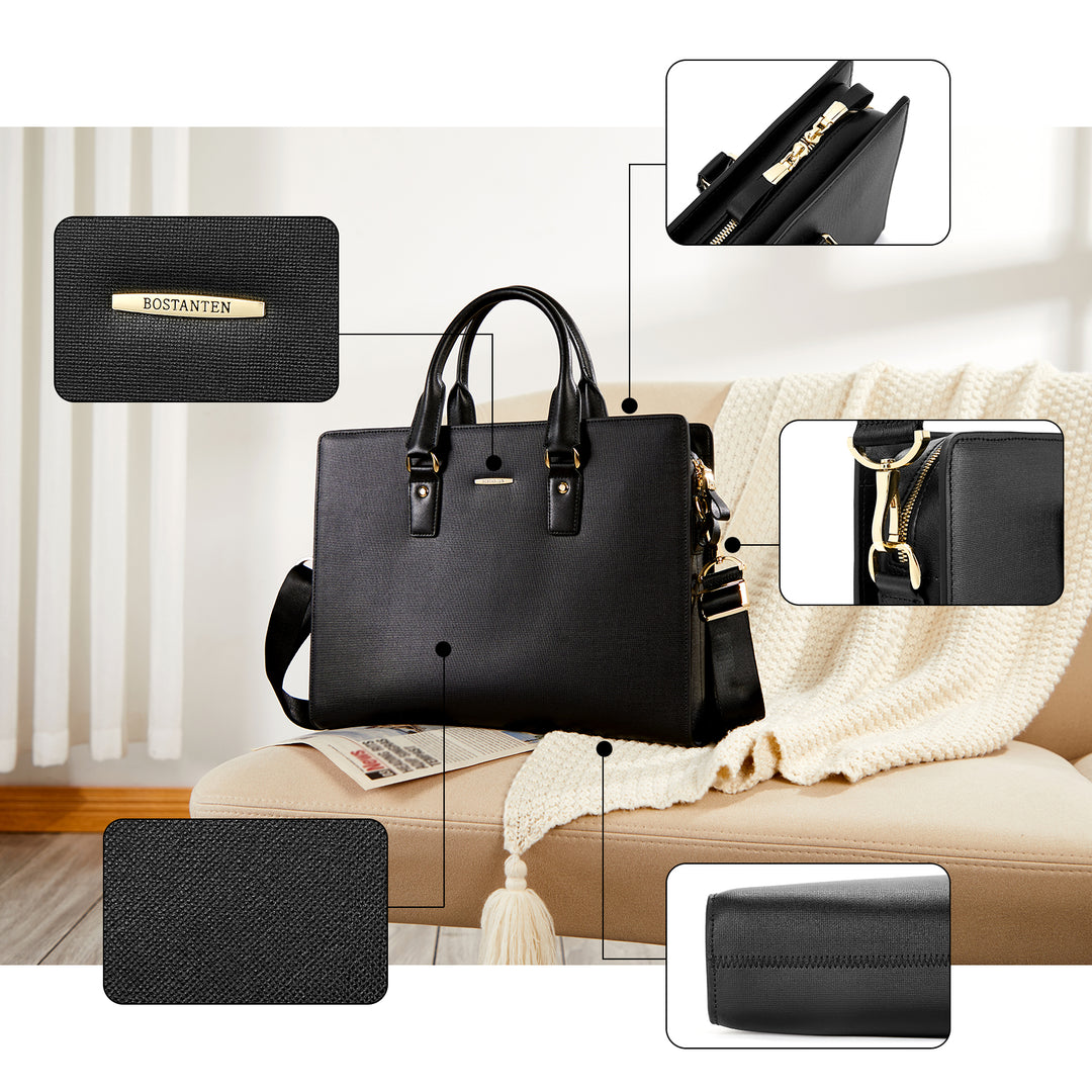 BOSTANTEN Leather Lawyers Briefcase Shoulder Laptop Business Slim Bags for Men & Women