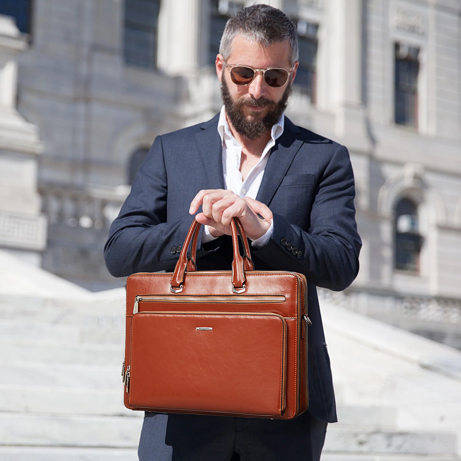 BOSTANTEN Leather Briefcase for Men 17 inch Laptop Bag Full Grain Leather H  通販