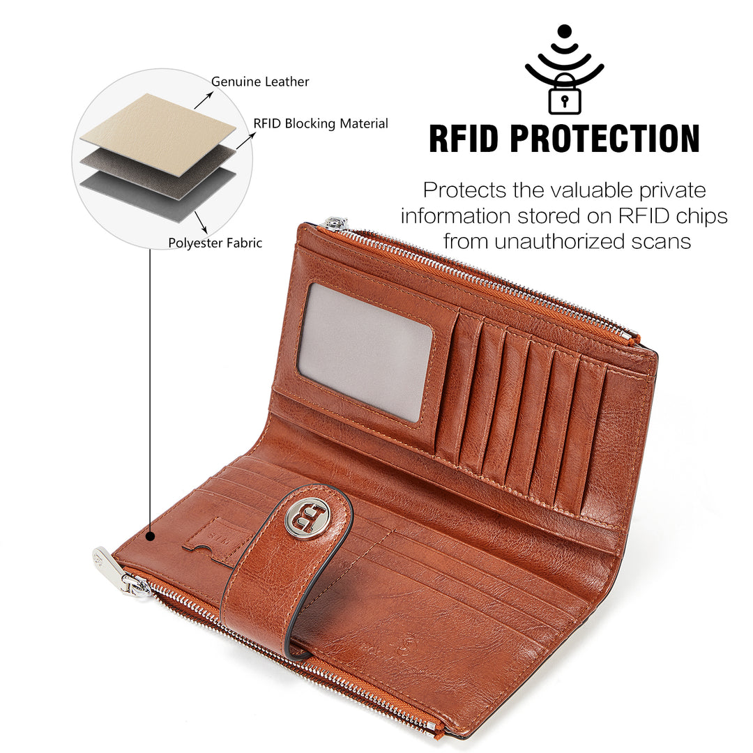 NeoMonte Women's Leather RFID Blocking Wallet - 10 Card Slots, Compact Design In Nude