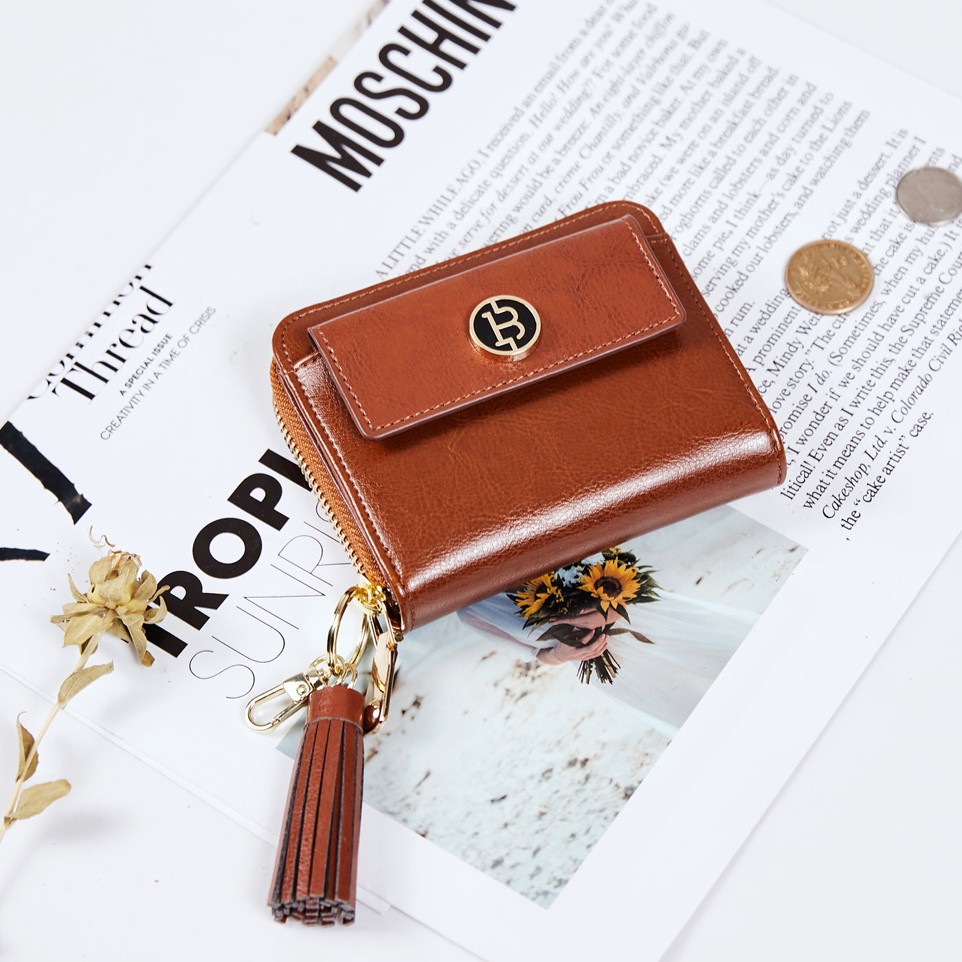 Lomy Small Coin & Card Purse With Tassel — Cowhide - BOSTANTEN