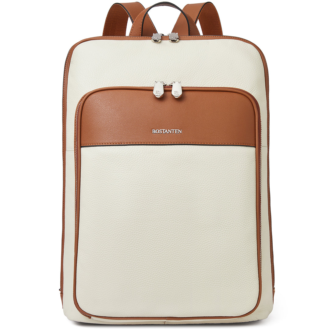 cream brown leather backpack For Men | 16" Laptop Backpack | Leather College Backpack tone embellishments Leather Backpack For Men |