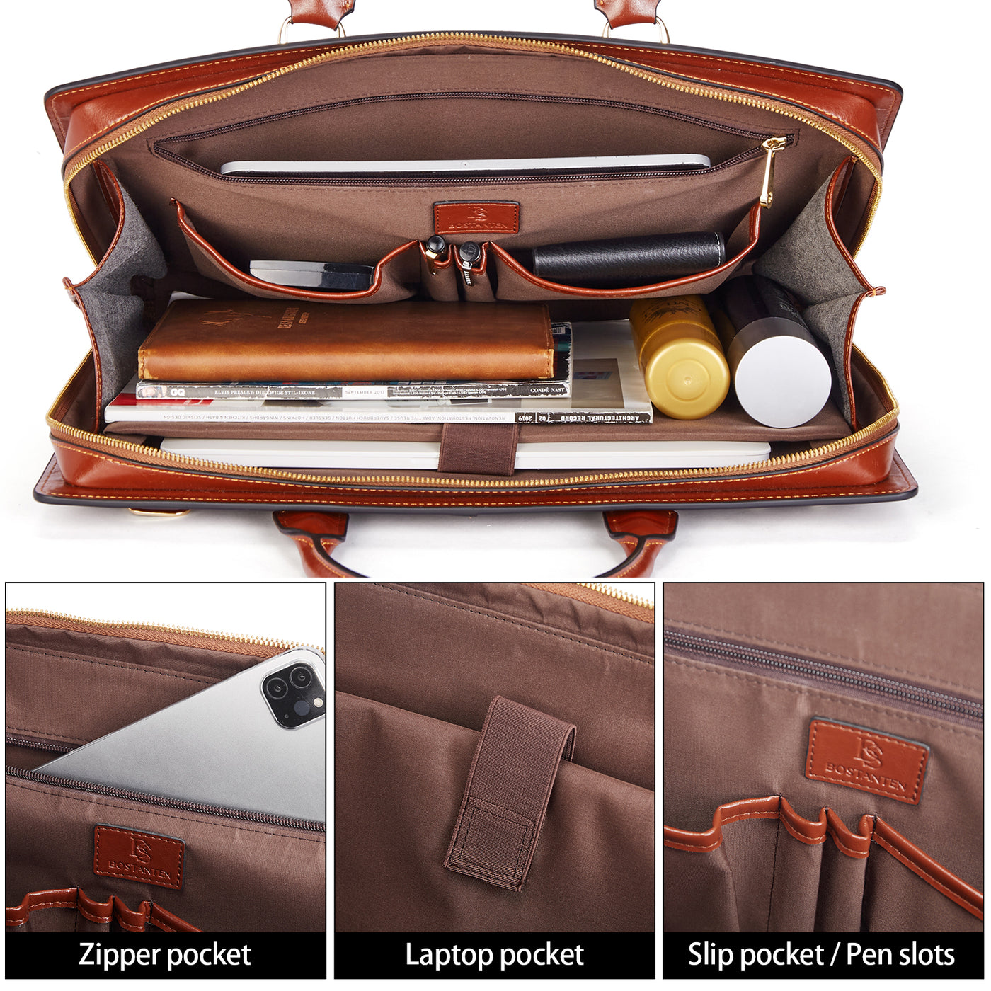 BOSTANTEN Briefcase for Women Leather Laptop Bag Lawyer Business Vintage Slim Work Bags