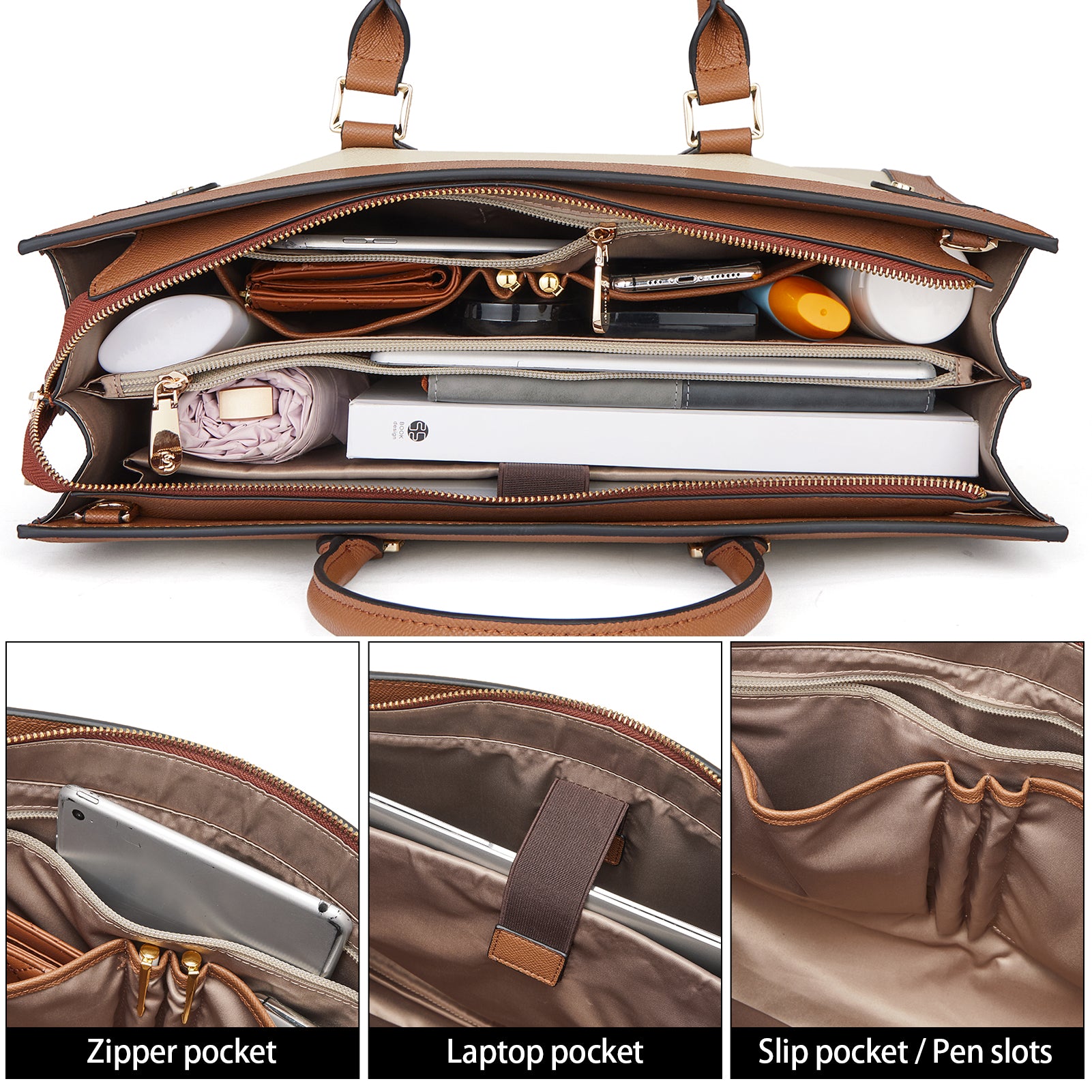 BOSTANTEN Laptop Bag for Women 15.6 inch Leather Briefcase Computer Ha
