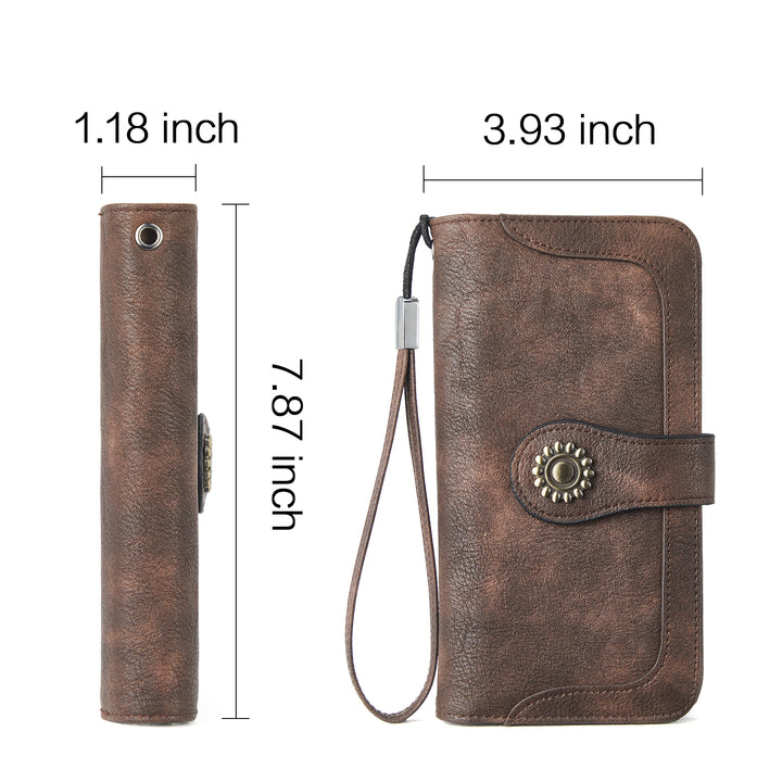 Lomy Sunflower Clasp Large Leather Wristlet Clutch For Women