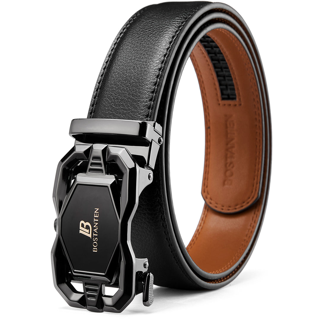 BOSTANTEN Mens Belt Leather Ratchet Dress Belt with Sliding Adjustable Buckle, Trim to Fit, 005-black with apricot / Waist 36-42 BOSTANTEN Mens Belt Leather Ratchet Dress Belt with Sliding Adjustable Buckle, Trim to Fit, 005-black with apricot / Waist 36-42
