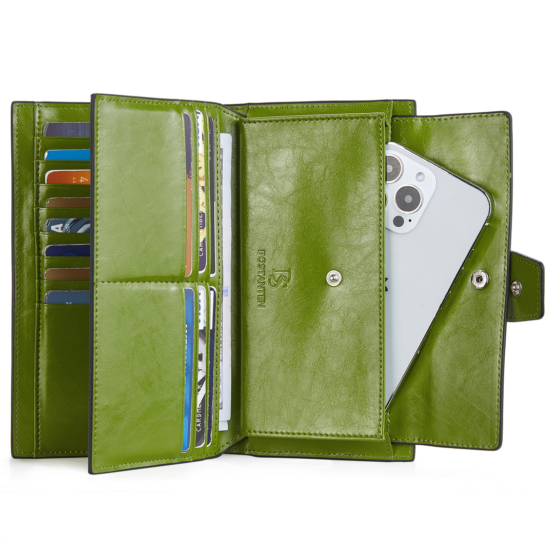 BOSTANTEN Womens Leather Wallets RFID Blocking Large Capacity Trifold