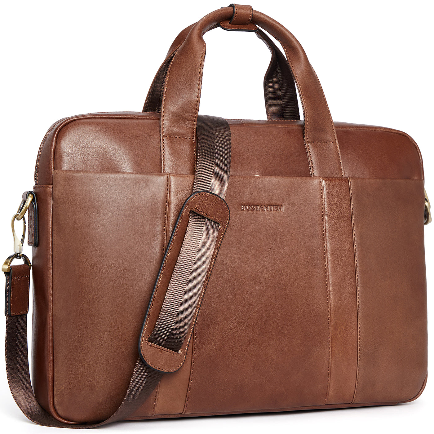 Soft Leather Briefcase with Shoulder Strap for 15.6 inch Laptop - Perfect for Men