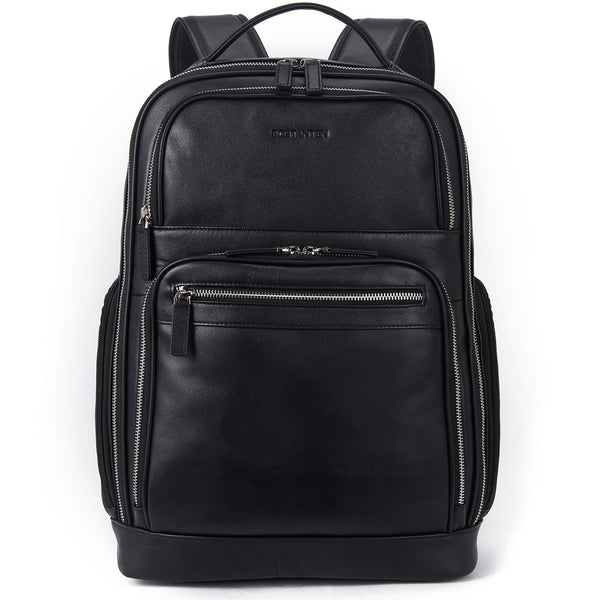 Stylish and Practical 15.6 Inch Leather Laptop Backpack - Black
