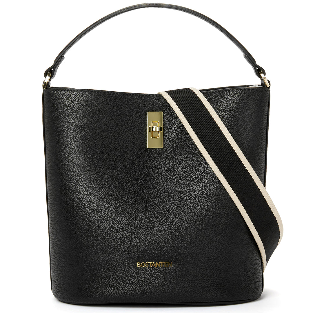BOSTANTEN Women's Leather Hobo Shoulder Bag - Bucket Purse With Adjustable Strap, Black