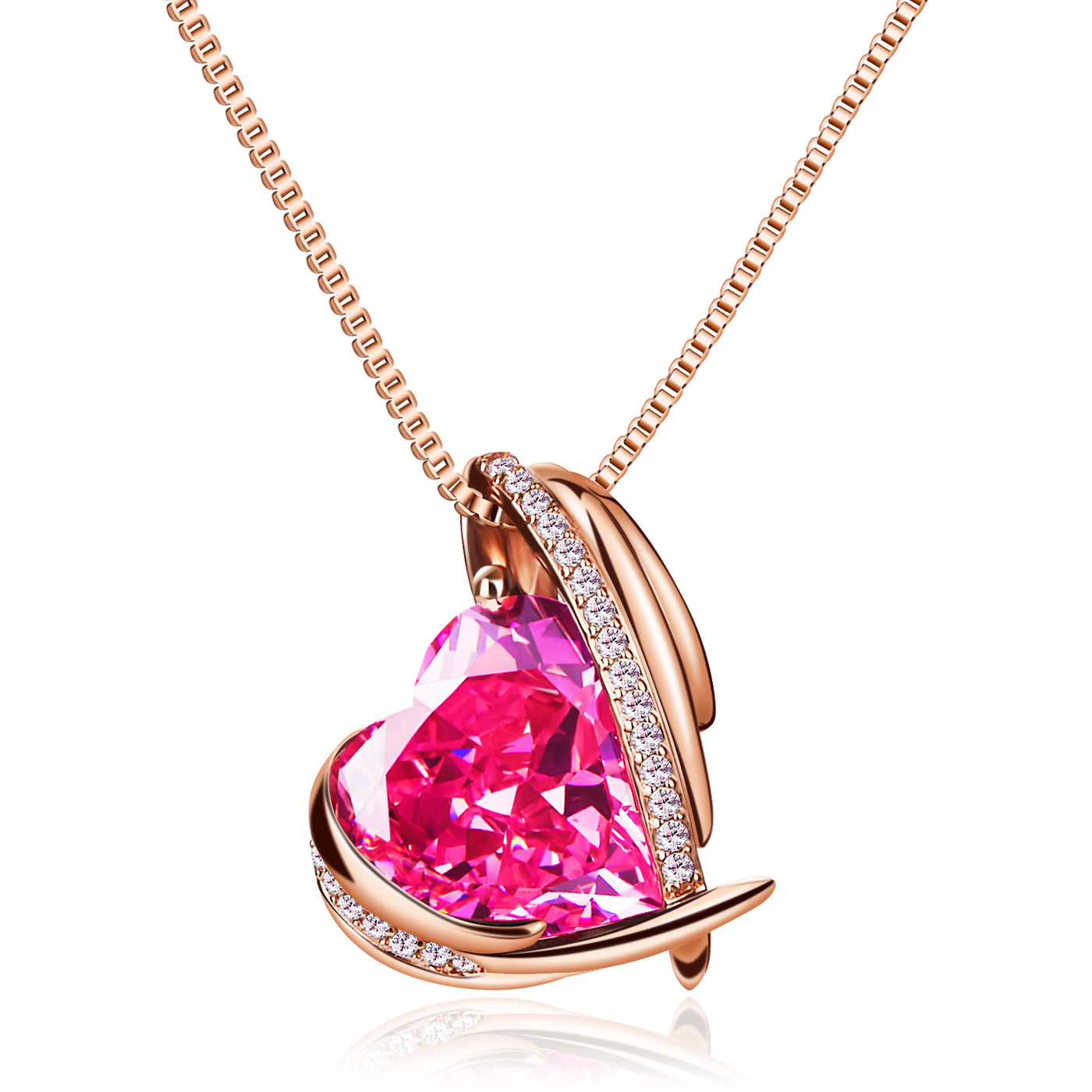 BOSTANTEN Rose Gold Plated Pendant Necklace with Birthstone Love Heart Crystal Jewelry Birthday Gifts for Women Mom Wife Girlfriend, 18"+2" - BOSTANTEN