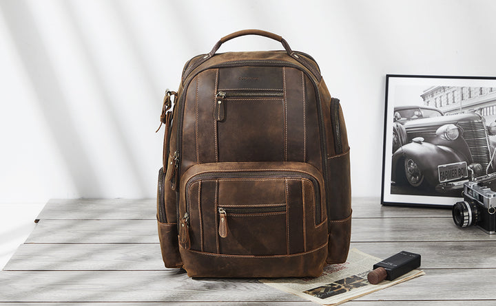 BOSTANTEN Leather Backpack for Men, 15.6 inch Laptop Backpack Large Capacity Business Travel Bag Vintage Shoulder Daypacks