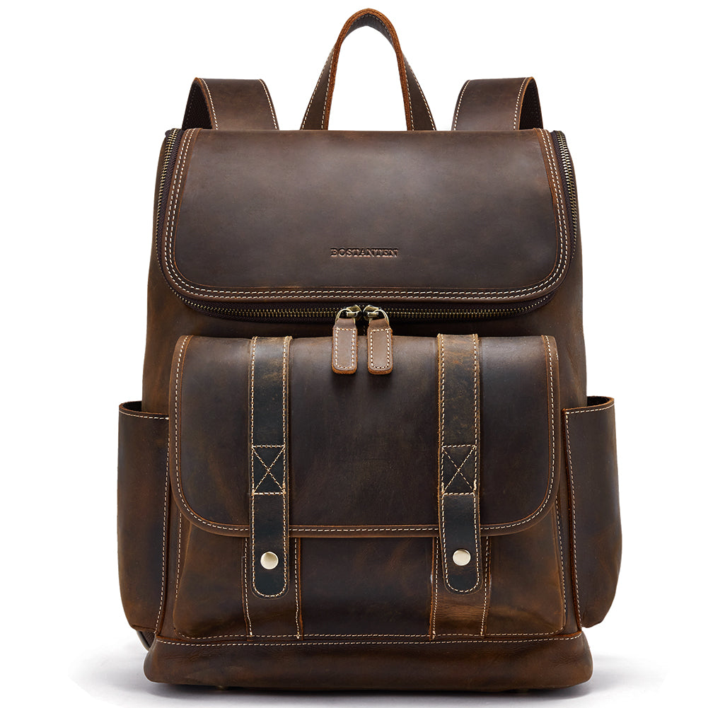 BOSTANTEN Leather Backpack 15.6 inch Laptop Backpack Vintage Travel Office Bag Large Capacity School Shoulder Bag - BOSTANTEN