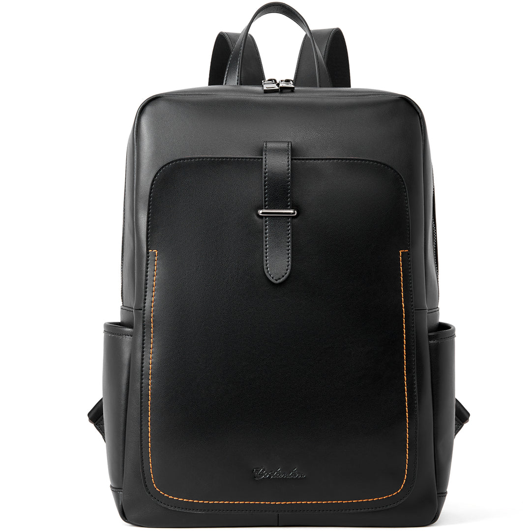 bostanten leather laptop backpack BOSTANTEN Leather Laptop Backpack Purse Casual College Casual Bags Daypack, Plain Black