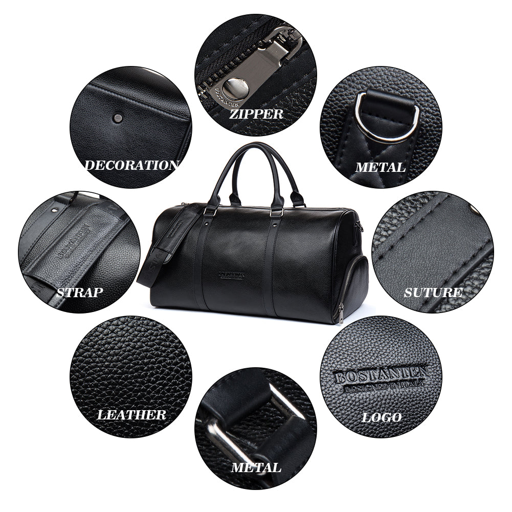 BOSTANTEN Genuine Leather Travel Weekender Overnight Duffel Bag Gym Sports Luggage Tote Duffle Bags For Men - BOSTANTEN