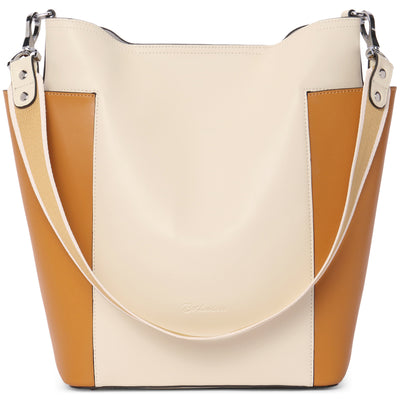 Lotty Functional and Fashionable Buttery Soft Leather Hobo Bag - Beige with Yellow