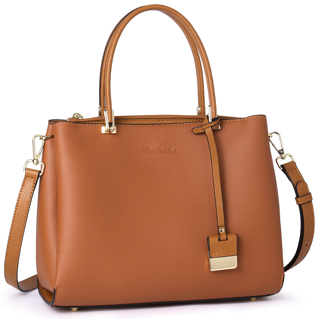 BOSTANTEN Handbags for Women Genuine Leather Designer Satchel Purses Top Handle Shoulder Bag Triple Compartment - BOSTANTEN