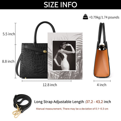 BOSTANTEN Leather Handbags for Women Fashion Satchel Purses Top Handle Tote Work Shoulder Bags Crocodile Pattern - BOSTANTEN
