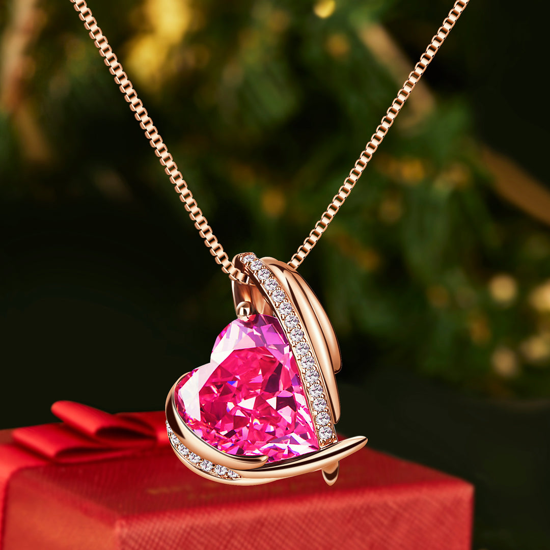 BOSTANTEN Rose Gold Plated Pendant Necklace with Birthstone Love Heart Crystal Jewelry Birthday Gifts for Women Mom Wife Girlfriend, 18"+2" - BOSTANTEN