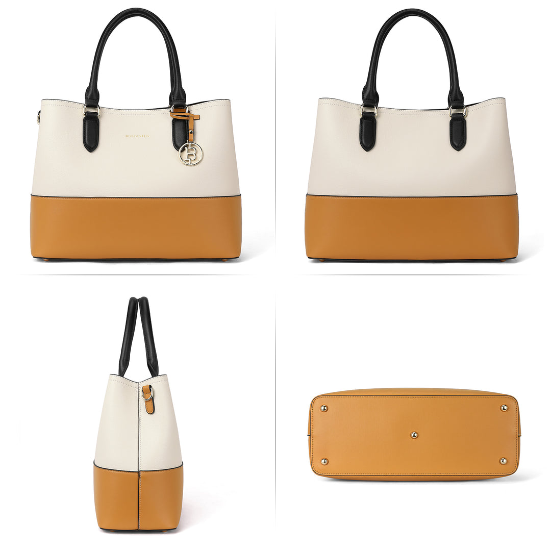 Satchel Handbags Leather Tote Purses Two Tone Designer Work Top Handle - BOSTANTEN