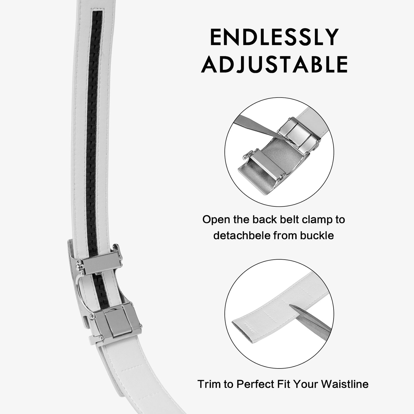 Leather Ratchet Dress Belt with Sliding Adjustable Buckle - BOSTANTEN