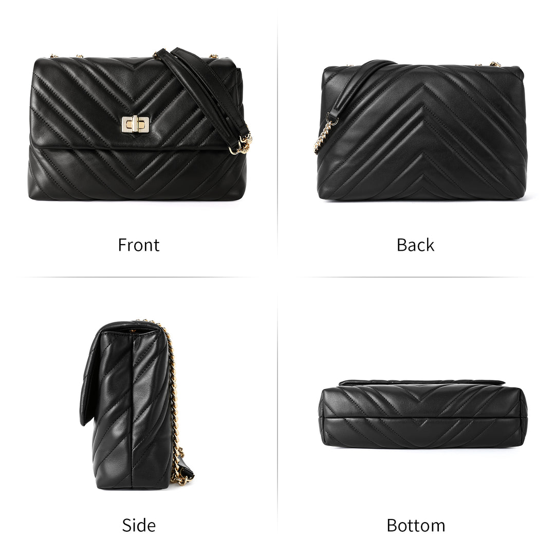 BOSTANTEN Womens Leather Shoulder Bag Quilted Designer Handbag Crossbody Bag Purse with Chain Strap - BOSTANTEN