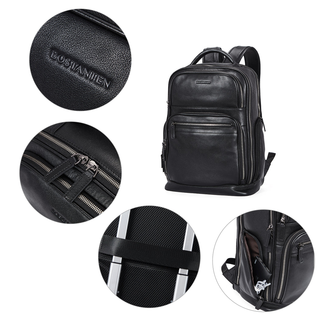 Stylish and Practical 15.6 Inch Leather Laptop Backpack - Black Stylish and Practical 15.6 Inch Leather Laptop Backpack - Black