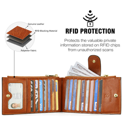 BOSTANTEN Leather Wallets for Women RFID Blocking Slim Bofild Purse Card Holder with Zipper Pocket
