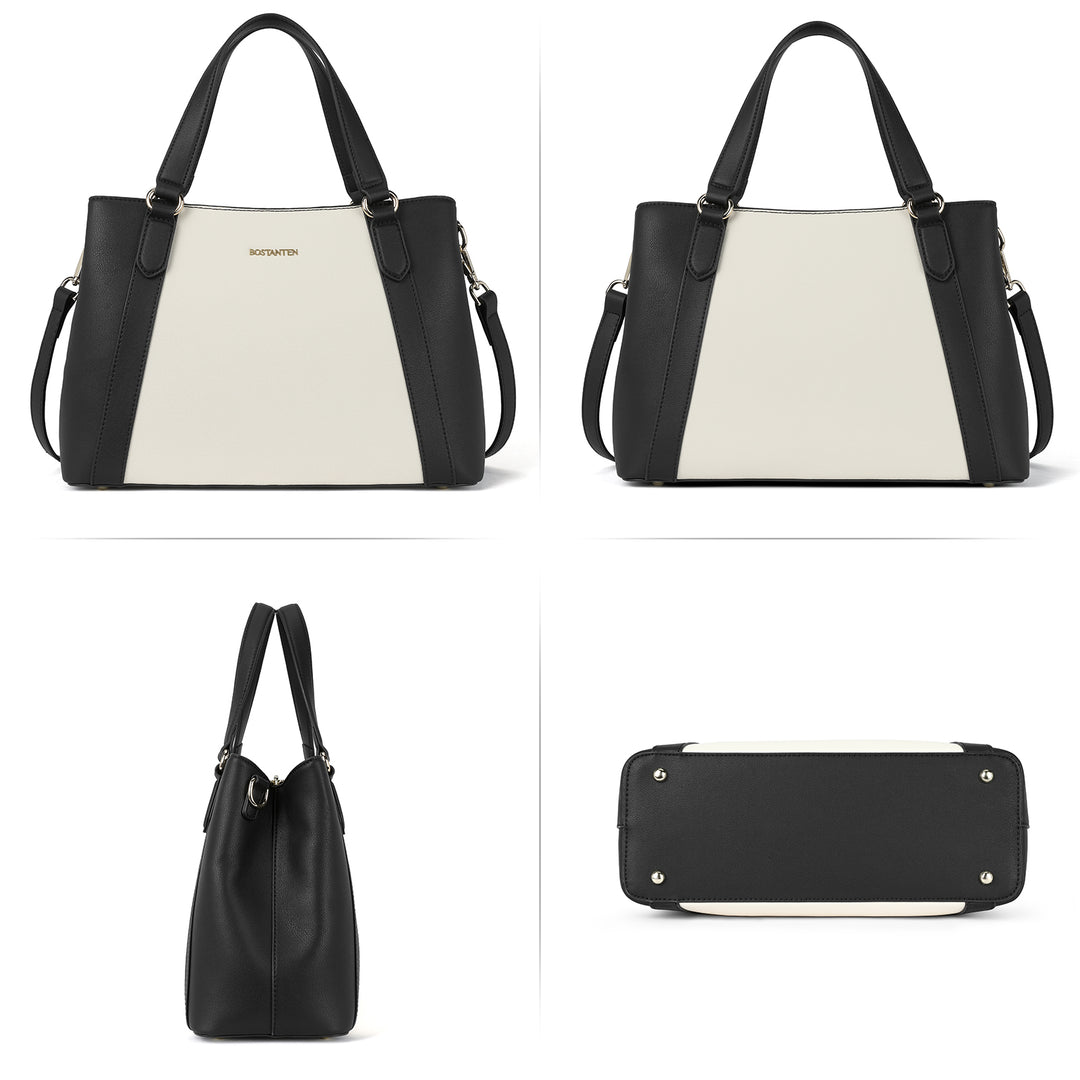 BOSTANTEN Women Leather Handbags Designer Shoulder Tote Bags Two Tone Work Daily Top Handle Satchel Purses - BOSTANTEN